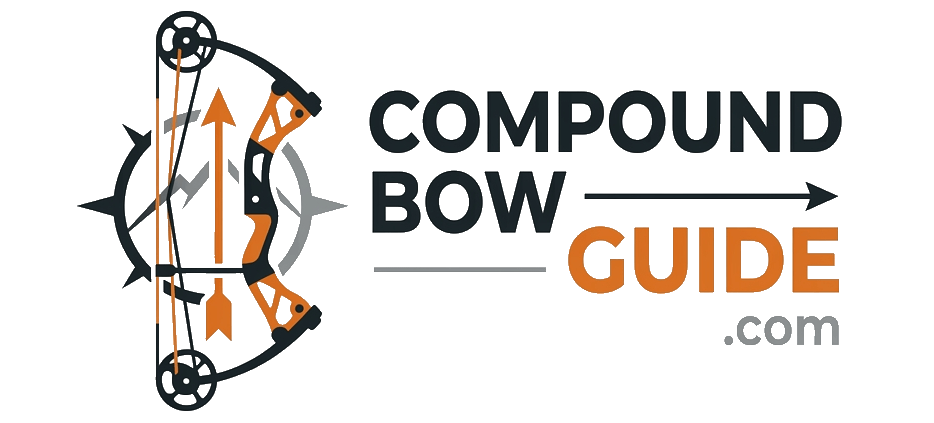 Logo featuring a stylized compound bow with arrows alongside the text "Compound Bow Guide.com" in black and orange on a light background.